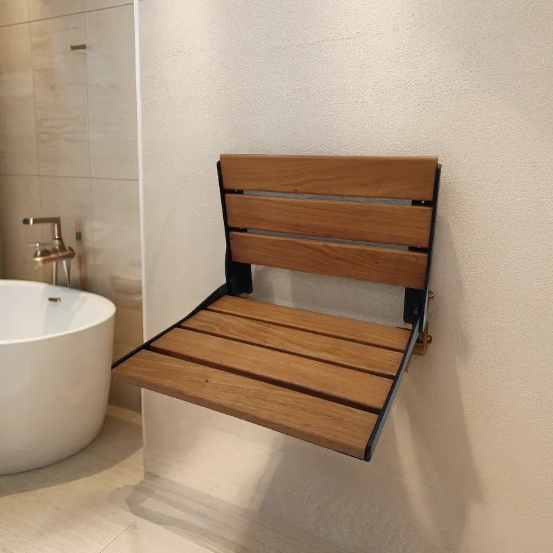 Siège de douche pliant en bois au design moderne Quincaillerie murale en teck pour salle de bain Offre Spéciale à l'intérieur Design pliant