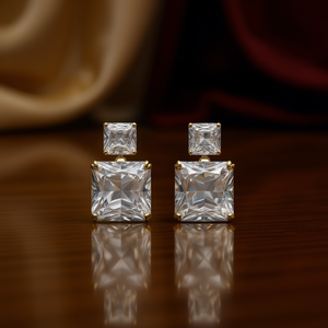 Boucles d'oreilles clous géométriques en alliage de zinc plaqué or, taille princesse, serties griffes, pour femme, bijoux de fête classiques et tendance - Product Image 2