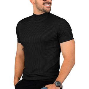 Men's Casual Slim Fit Turtleneck T-Shirt 240 Grams Rib Knitted Stretch Pullover Sweater Short Loose Fit - Product Image 2