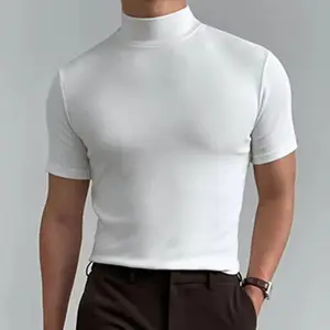 Maglietta da uomo a manica corta a manica corta con collo finto Body Builder maglietta bianca aderente personalizzata di alta qualità