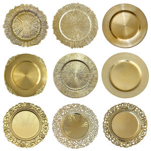 Assiettes de présentation dorées en plastique de 13 pouces, style vintage et luxueux, pour décoration de mariage - Product Image 1
