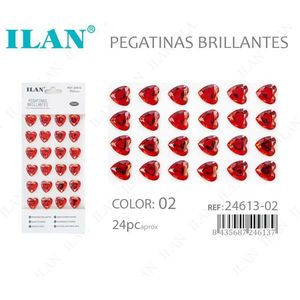 Adesivi a Forma di Cuore con Strass Ilan Rossi 18 mm 24 Pezzi Decorazioni per Nail Art - Product Image 1