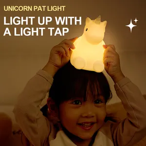 可爱独角兽传感器创意硅胶拍灯家用电池儿童床头灯梦幻婴儿发光二极管小夜灯