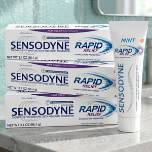 Dentifrice Sensodyne Soulagement Rapide pour Dents Sensibles, Saveur Menthe Fraîche, Fluorure, Protection Longue Durée pour Adultes à Domicile - Product Image 2