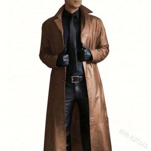 Gabardina de piel sintética de manga larga para hombre, abrigo cortavientos de otoño con cierre de cremallera, prendas de vestir holgadas ajustadas para invierno - Product Image 3