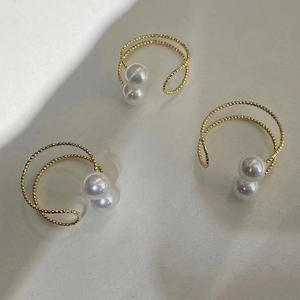 Base para Joyería DIY de Plata S925 con Cuentas Redondas de 7-8mm 10489 - Base Vacía para Anillo Doble de Perlas - Product Image 3