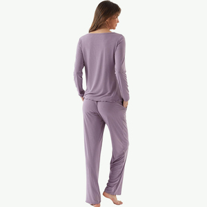 <span class=keywords><strong>Pigiama</strong></span> Lungo Traspirante Personalizzato per Donne, Set con <span class=keywords><strong>Bottoni</strong></span> Frontali in Viscosa di Bambù, Abbigliamento da Notte Femminile - Product Image 2