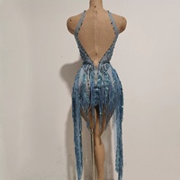 Robe Courte Moulante Halter à Découpes, Strass et Franges, en Maille Transparente, pour Soirée, Club, Anniversaire, Tenue de Fête pour Femme