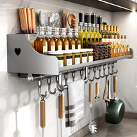 Étagère murale moderne pour épices et couteaux, double étagère de rangement en acier au carbone pour vaisselle et bols, gain de place pour la cuisine