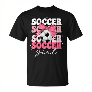 Camiseta de fútbol para niña con lazo rosa y diseño de balón de fútbol para niñas - Product Image 2