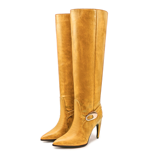 Large Size 47 High Hook Heels Wide Fit <b>Long</b> Boots Metal Buckles Dress Stiletto Shoes Women's Solid Knee High Booties - Product Image 5