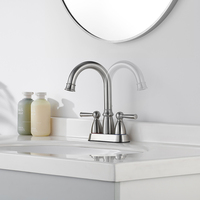Keran Wastafel Kamar Mandi Stainless Steel 2 Lubang 2 Gagang 4-inci Centerset