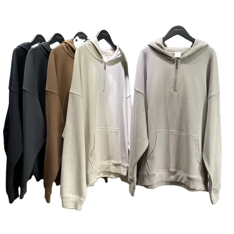 Wholesale mens oversized half-zip sweatshirt Thin Twill Fabric quality blank custom men drop shoulder half zipper hoodies