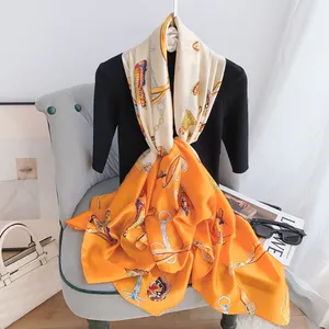 Hot Selling Stylish 90*180cm Long Scarf High Quality New Imitated Silk Chain and Butterfly Printed Long Shawl Scarf