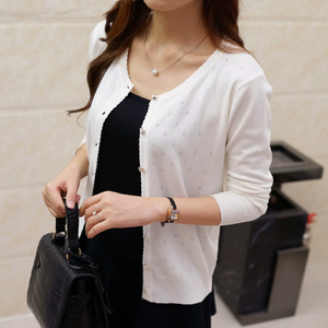 S-XL di Design <span class=keywords><strong>corto</strong></span> <span class=keywords><strong>Cardigan</strong></span> sottile da <span class=keywords><strong>donna</strong></span> con ritagli di protezione solare aria condizionata maglione lavorato a maglia capispalla piccolo mantello - Product Image 5