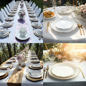 Set Perlengkapan Makan Keramik FENN Custom, Desain Modern Mewah dengan Pinggiran Emas dan Motif Bintik, Piring Makan Keramik Putih dalam Set Porselen untuk Pernikahan - Product Image 4