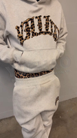 Fabricant de survêtements, survêtement personnalisé, tissé, imprimé léopard guépard, pantalon de survêtement ample surdimensionné à double taille et ensemble de sweat-shirt pour hommes