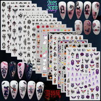 Autocollants pour ongles gothiques d'Halloween, motifs crâne, vampire, citrouille, chat, ours, pour manucure DIY et décorations de salon de manucure
