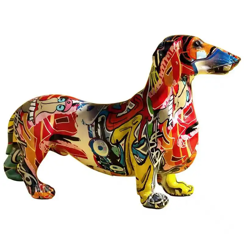 2022 new Animal Colorful figurine statue small sculpture dog graffiti home decor resin craft