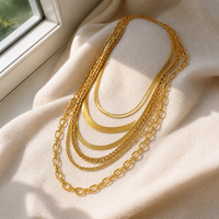 Collier en acier inoxydable plaqué or 18 carats, double couche, classique, minimaliste, tendance, avec chaînes lame, serpent plat et torsadées, vente en gros