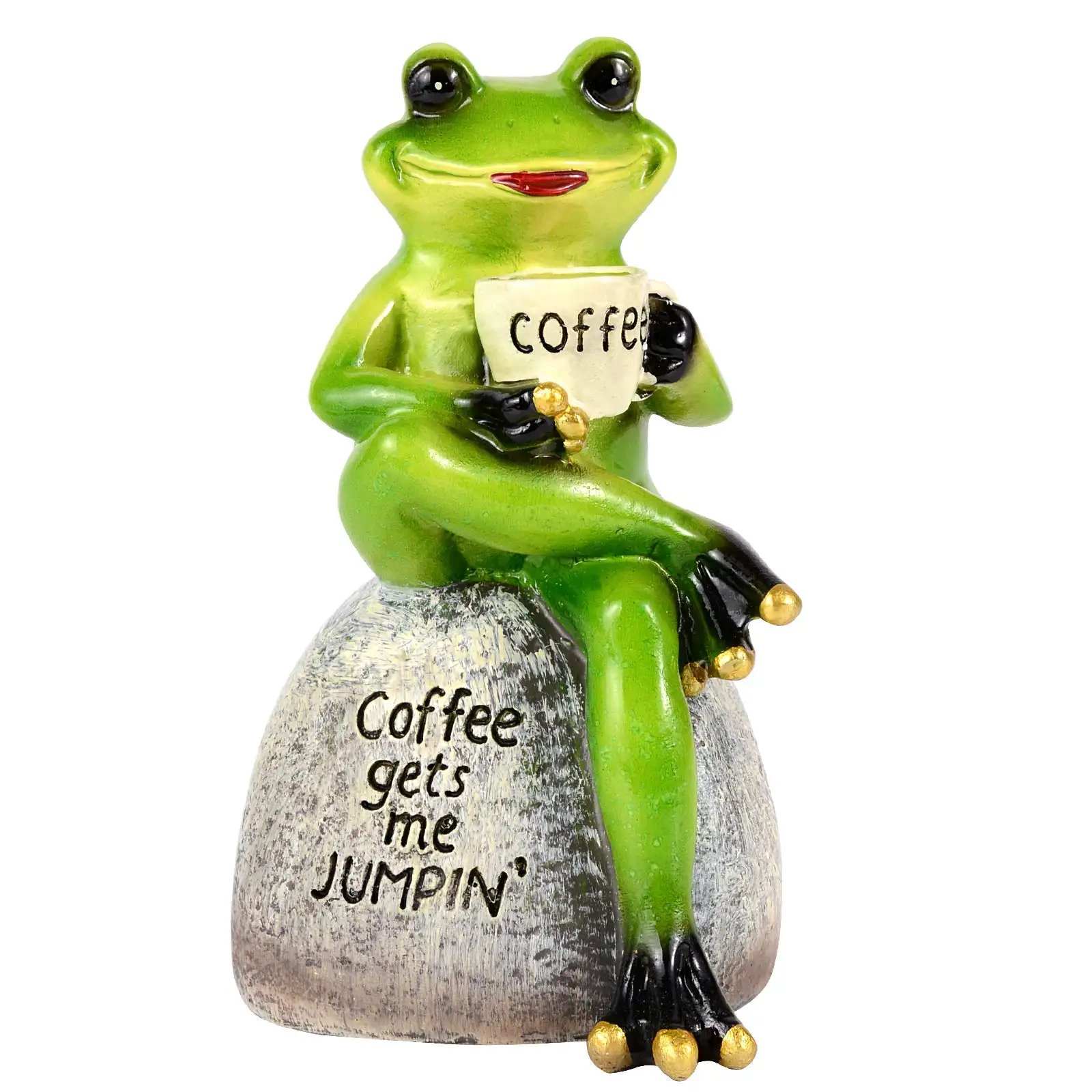 Garden House Frog Statue Animal Drinking Coffee artigianato in resina divertente per decorazioni da giardino e accessori da giardino da fiaba