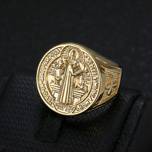 New hot selling hip hop titanium <b>steel</b> jewelry St. Benedict exorcist holy medal <b>stainless</b> <b>steel</b> men's <b>ring</b> - Product Image 2