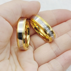Anillos de compromiso de boda de acero inoxidable y dorado moderno para aniversarios de novia Promesas La selección más grande del minorista en línea - Product Image 3