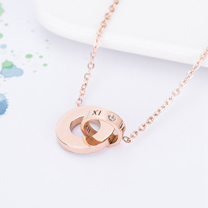 Rose Gold <b>Interlocking</b> Circle <b>Necklace</b> Stainless Steel Geometric Pendant Gift Jewelry - Product Image 3