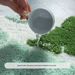 שטיח אמבטיה מרופד עבה עם תחתית TPR נגד החלקה, סופג מים ומתייבש במהירות, עם הדפס עלים מרובעים. - Product Image 2