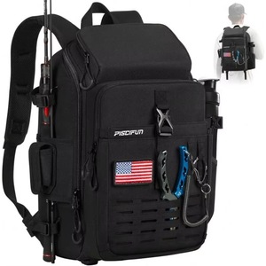 Mochila de pesca con soporte para cañas y 4 cajas de aparejos, bolsa de pesca para exteriores con cubierta impermeable contra la lluvia (muestra gratuita) - Product Image 1