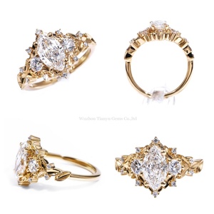Tianyu Gems Custom Made Marquesa 1.2ct <span class=keywords><strong>Moissanite</strong></span> <span class=keywords><strong>Diamond</strong></span> y Round 3,5mm 14K Anillo de oro amarillo para mujeres Compromiso - Product Image 3