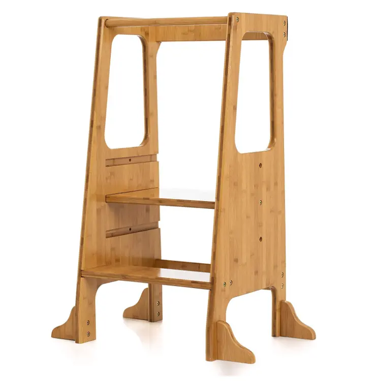 Taburete escalonado de cocina para niños, altura ajustable, torre de pie de bambú, taburete escalonado de madera Vintage