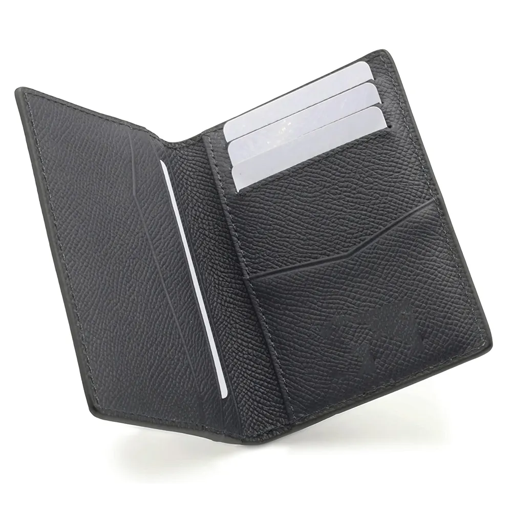 Slim Minimalist Custom Logo Genuine Grain Leather Bifold Front Pocket Credit Card Holder RFID Blocking Men Wallet