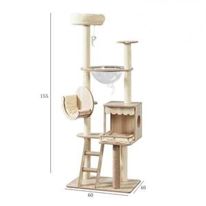 Meuble arbre à chat moderne et spacieux en bois, laine et sisal, avec niches et étagères murales, produit pour chats - Product Image 5