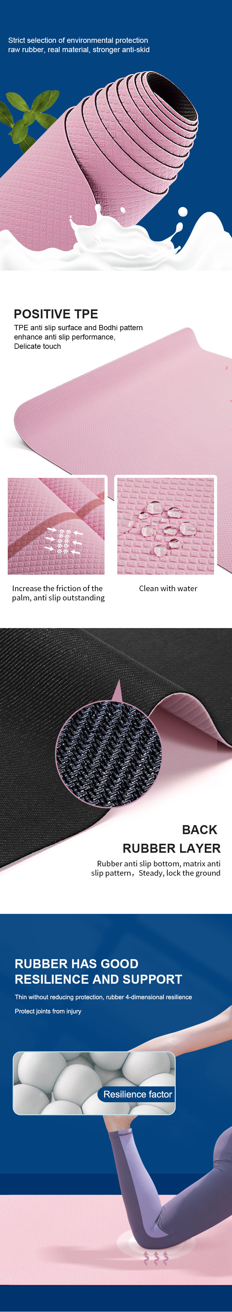 Gym Fitness Customizable 1.5mm Folding Travel Rubber TPE Yoga Mat