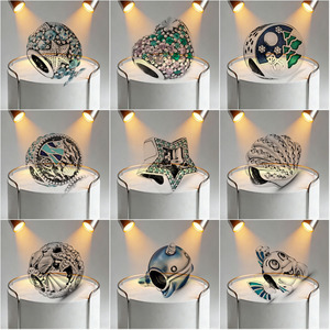 Bracelet DIY en argent 925 NPandoraer avec logo original, perles en verre vert Sirène, Dauphin, Étoile de mer, Tortue, boîte, perles tissées - Product Image 3