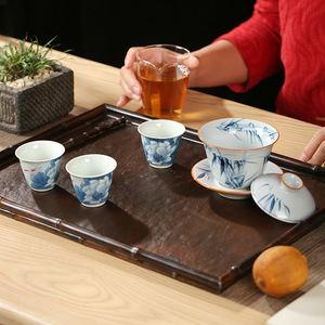 Retro Purple Bamboo Rock Tea Tray <b>Large</b> Rectangular Durable Dry Brewing Storage Coaster <b>Mat</b> For Tea Sets - Product Image 2