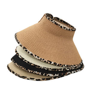 Sombrero de visera de paja de ala ancha, sombrero plegable de leopardo, protección solar, Coleta, sombrero de playa para mujer - Product Image 5