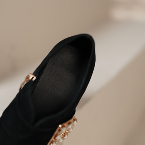 Handcrafted Single Shoe Large Belt Buckle Retro <b>One</b>-Heel Round-Toed Genuine Leather <b>Waterproof</b> Soft-Sole Anti-Slip Feature - Product Image 3