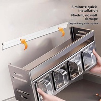Rak Bumbu Dapur Tanpa Bor, Rak Dinding Aluminium Multifungsi 2 Tingkat, Set Stoples Bumbu untuk Penggunaan di Rumah, Kotak Bumbu
