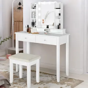 Cassetto specchio spogliatoio moderna toletta tavolo bianco vanità con luce a led