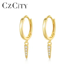 CZCITY Cubic Zirconia Geometric 925 Jewelry Earing Silver Designer Sterling Girl Hot Clip On Punk Earring