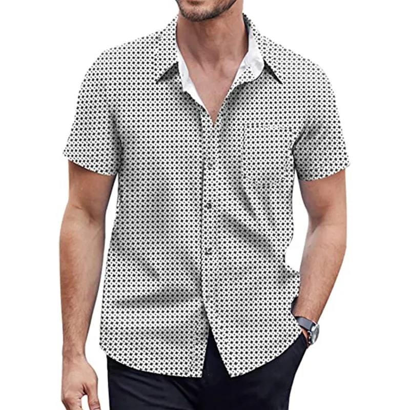Men's Short Sleeve Dress Shirts Regular Fit Polka Dot Print Shirt Casual Button Down Shirts with Pocket