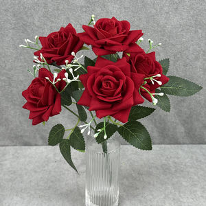 Venta al por Mayor Directa de Fábrica, 5 Cabezas de Rosa de Terciopelo, Simulación de Paniculata, Rosa Pequeña con Forma de Cuerno para Decoración Floral - Product Image 5