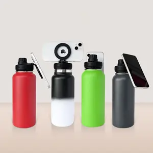 Custom bpa free 1L 32oz double wall vacuum flasks stainless steel insulated magnetic magsafe water bottle with phone holder