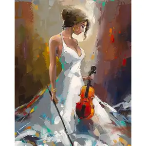 DIY Oil Painting By Numbers Colorful Women And Violin Art Pictures By Numbers Drawing On Canvas Home Wall Decor