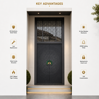 Porte d'entrée double de luxe moderne en aluminium moulé extra-haute pour villa et appartement, avec transom et texture radiale, haute sécurité