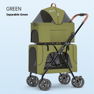 <span class=keywords><strong>Poussette</strong></span> Portable à <span class=keywords><strong>Double</strong></span> Pont pour Animaux de Compagnie Conception Pliante Amovible pour Petits Animaux pour Voyage en Plein Air avec Caractéristique de Séparation de Chien Chat - Product Image 6