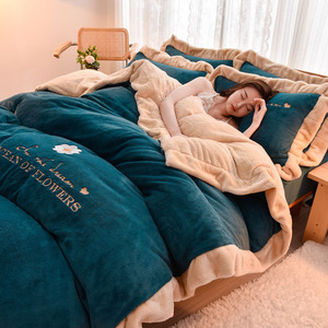 Vua Kích Thước Mùa Đông Bộ Đồ Giường Đặt Ấm Nhung Chăn Comforter Với In Phẳng Tấm Ga Giường Duvet - Product Image 2
