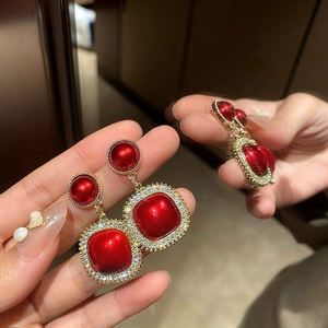 Boucles d'oreilles pendantes de luxe pour femmes en argent S925, avec cristaux brillants, diamants dorés et perles carrées, bijoux de fête, cadeaux - Product Image 4